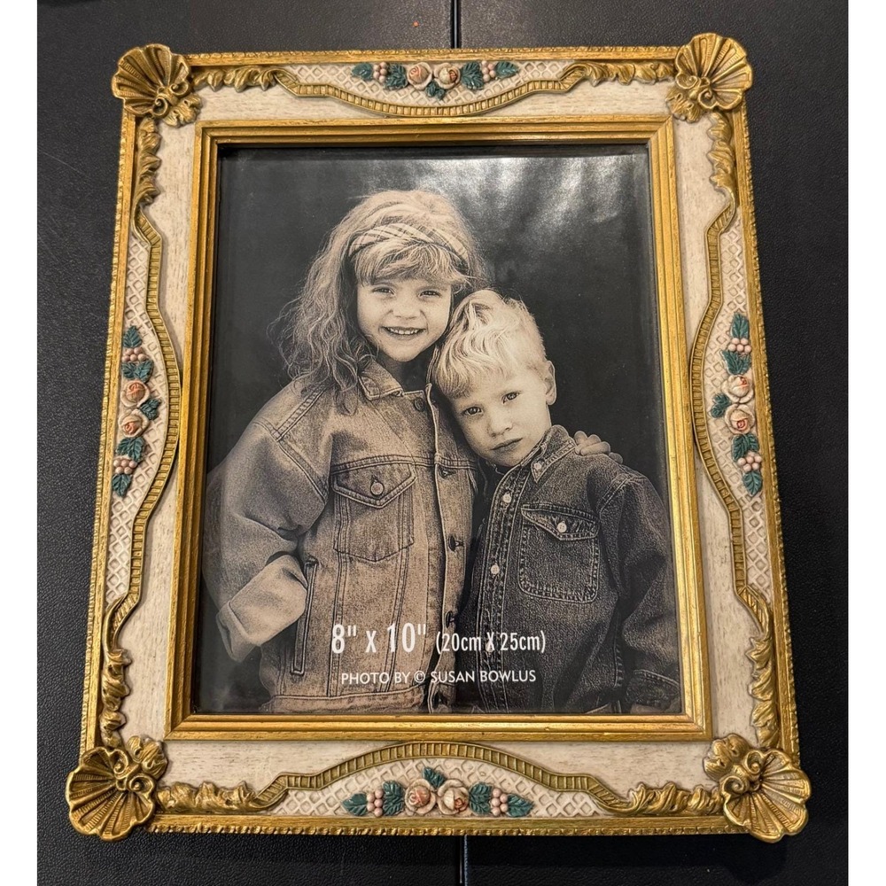 Picture Frame 8x10 Gold Cream Ornate Floral Shell Victorian Style Vintage Chic